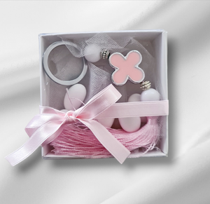 Pink cross keyring bombonniere