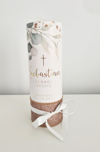 Sebastian Baptism Christening Candle (Choose your colours)